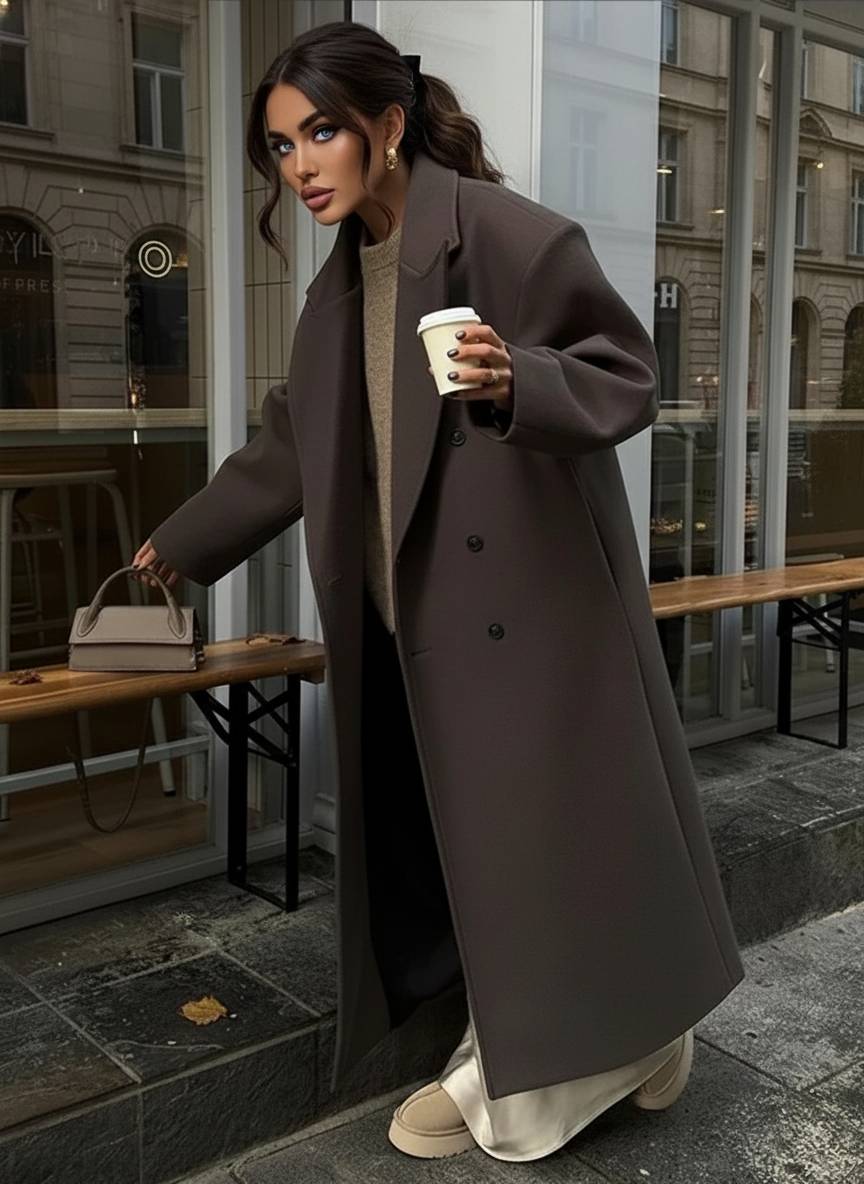 Solid Double-Breasted Turn-Down Overcoat - Fashionpara