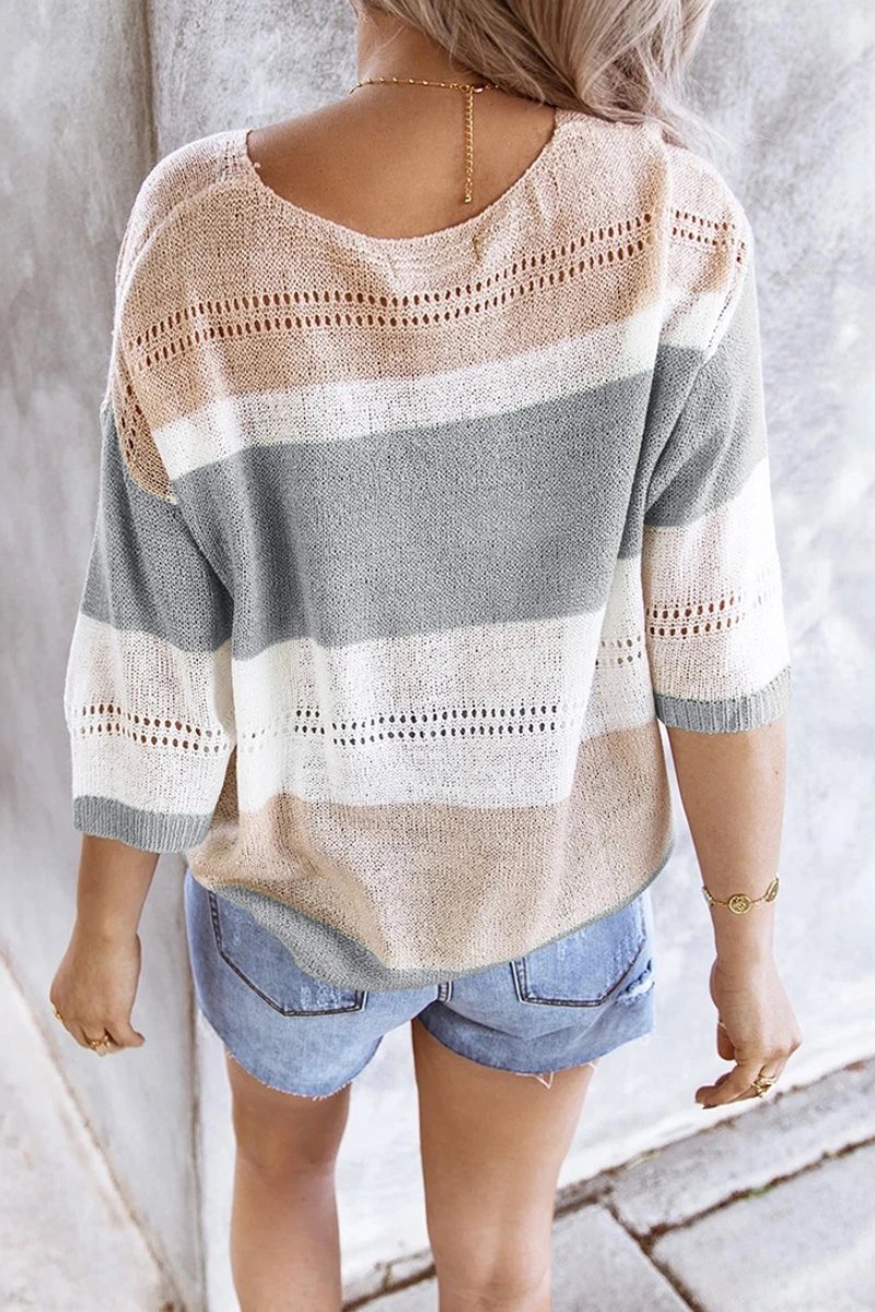 O Neck Patchwork Loose Sweater Fashionpara