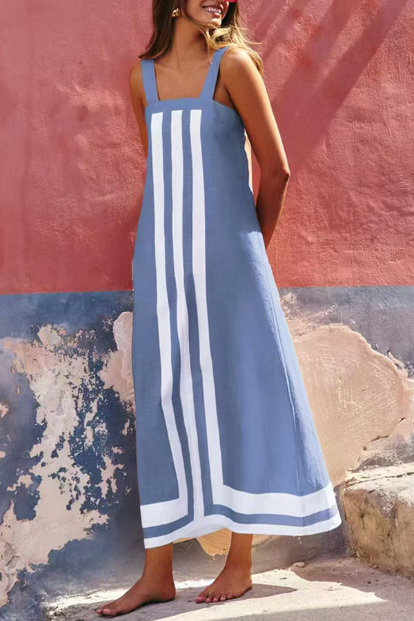 Striped Print Resort Style Casual Sling Maxi Dress - Fashionpara