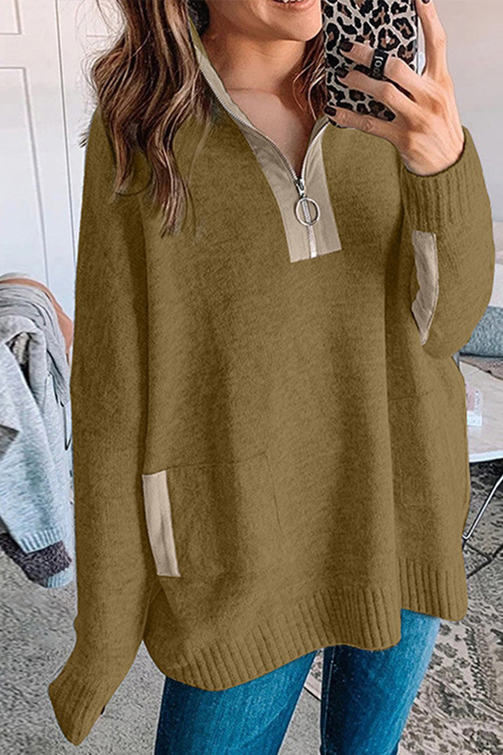 RadyRin Zipper Half-Cardigan Knitted Sweater for Style