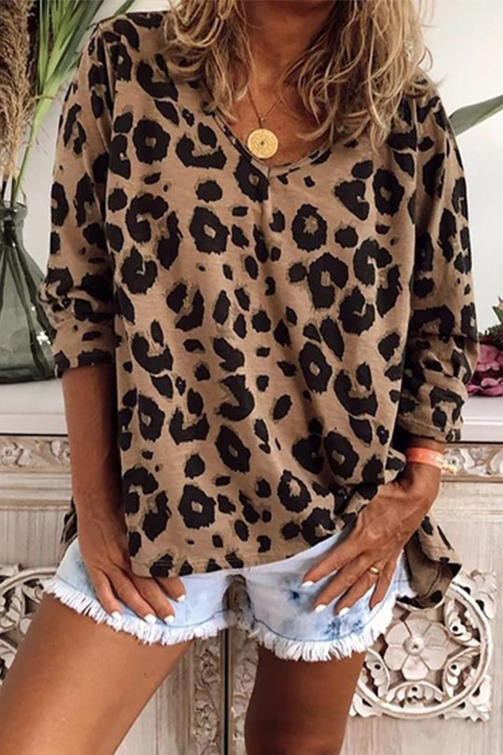 Leopard Print V-neck Top