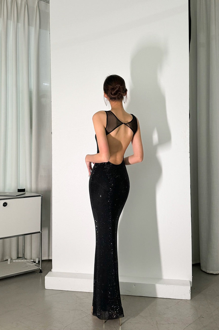 Sexy Rhinestone Cami Bodycon Backless Long Formal Dress