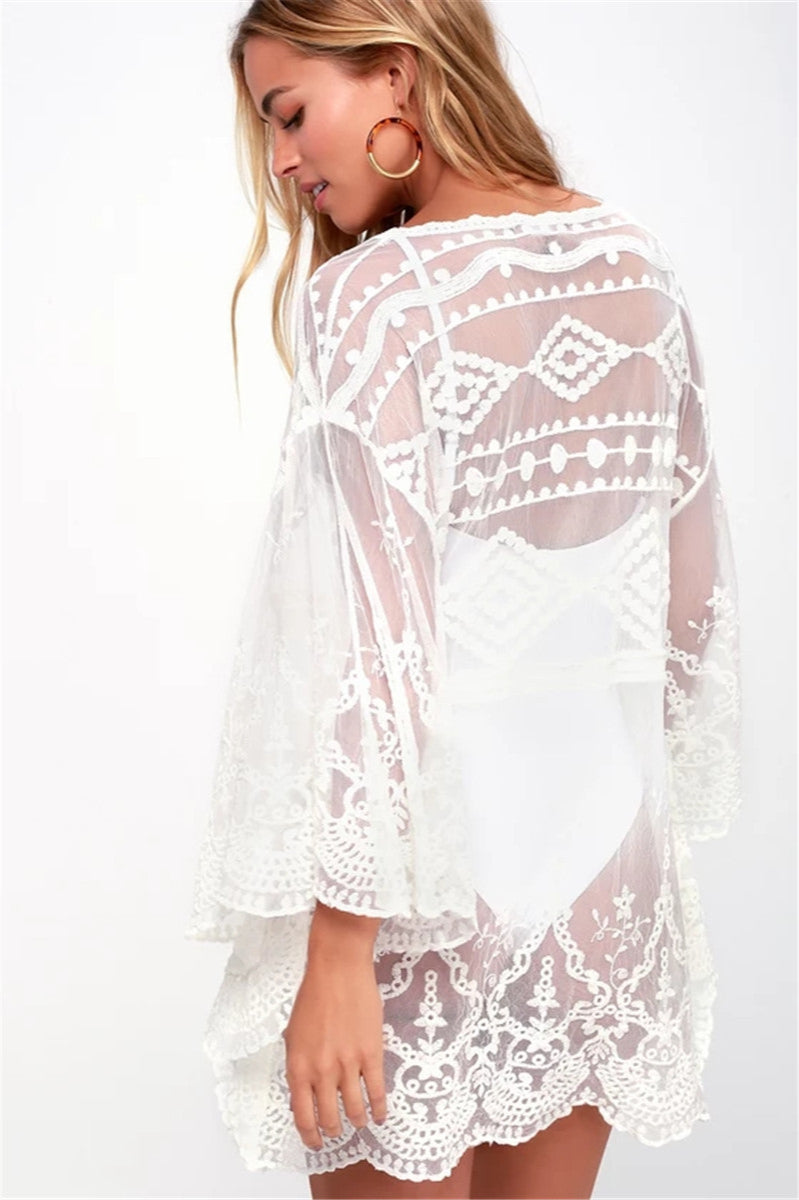 Lace Mesh Embroidered Pullover Cover Up