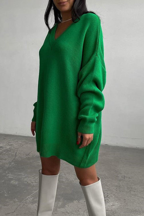 ShoptheCIC Bright Solid Color Loose Knit Sweater Dress