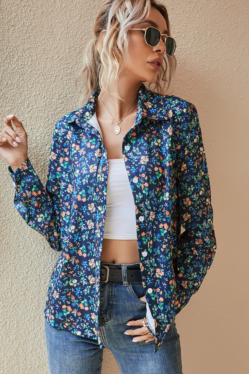 Small Floral Print Long Sleeve Shirt