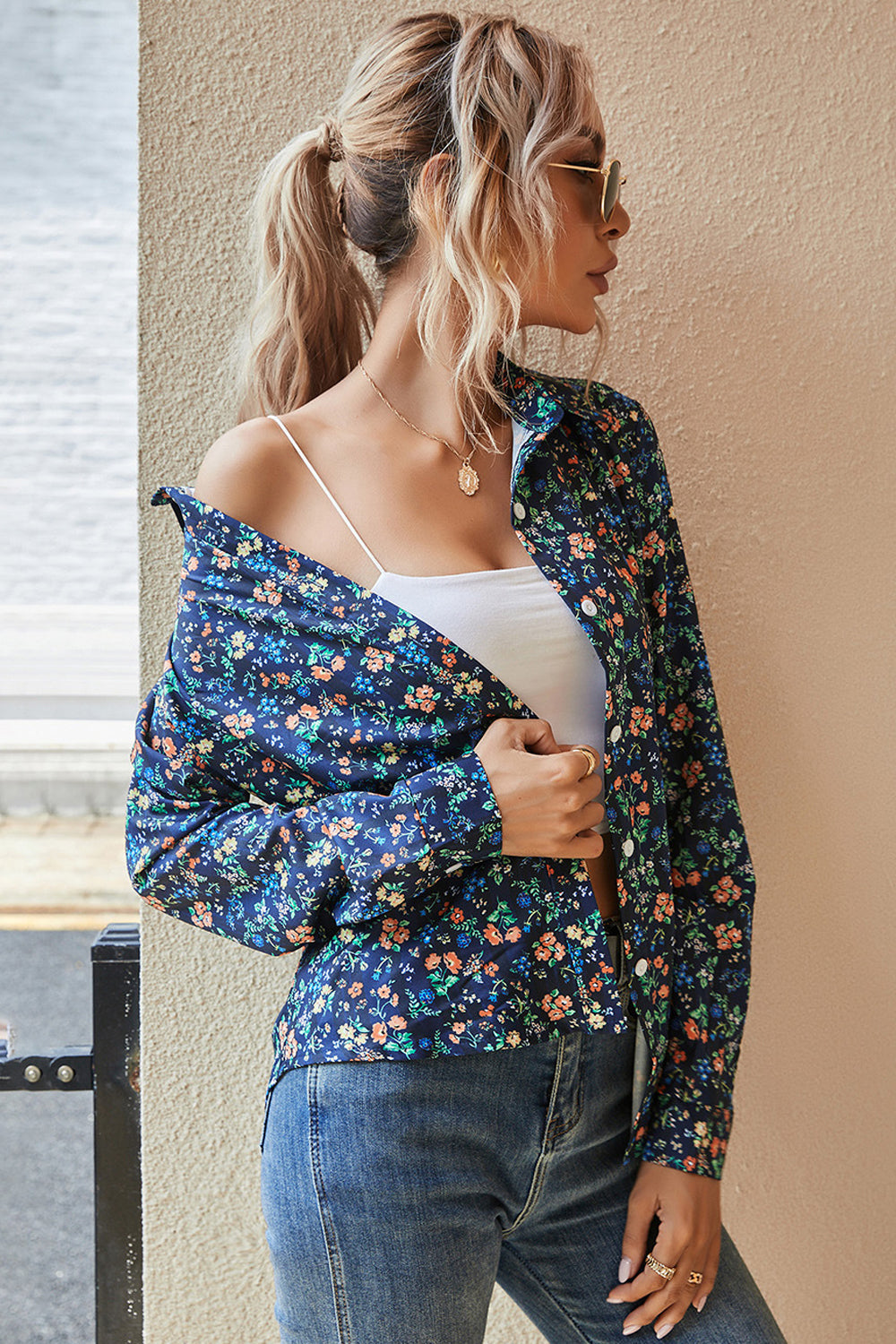 Small Floral Print Long Sleeve Shirt