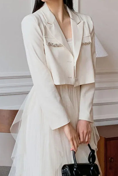 Crystal Decor Notched Cropped Blazer