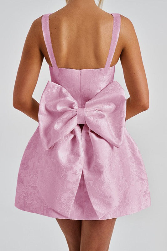 Square Neck Bow Fit and Flare Mini Dress - View 8