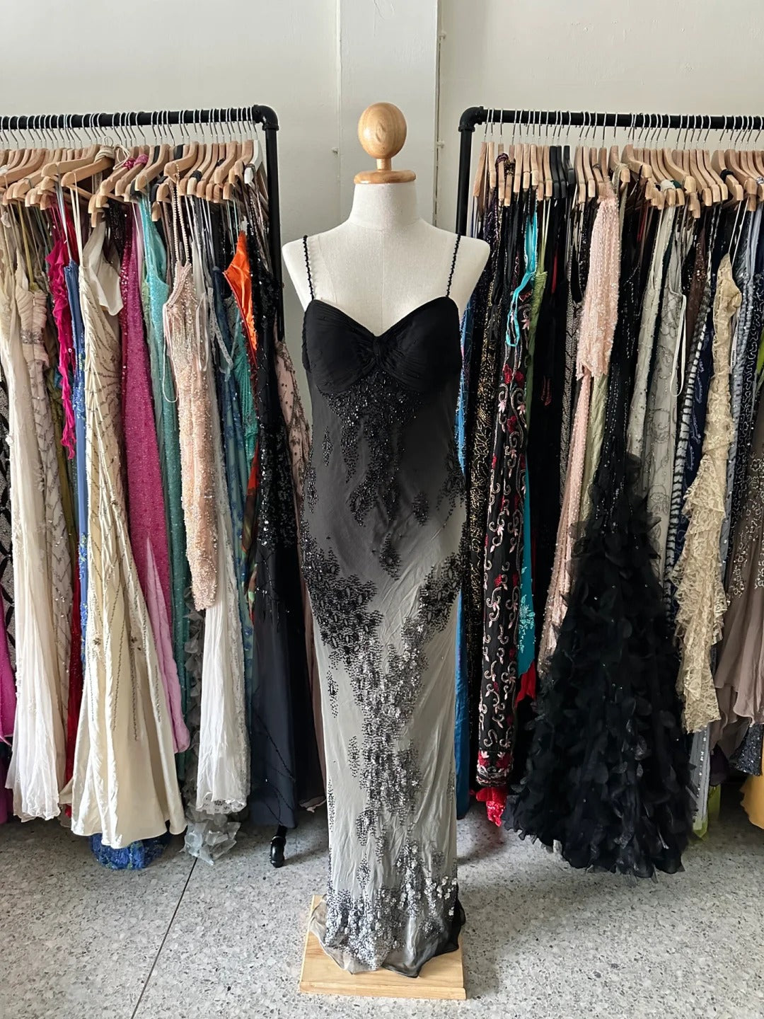 Gorgeous Black And Gray Gradient Beaded Chiffon Long Prom Dress Evening Dress P4223