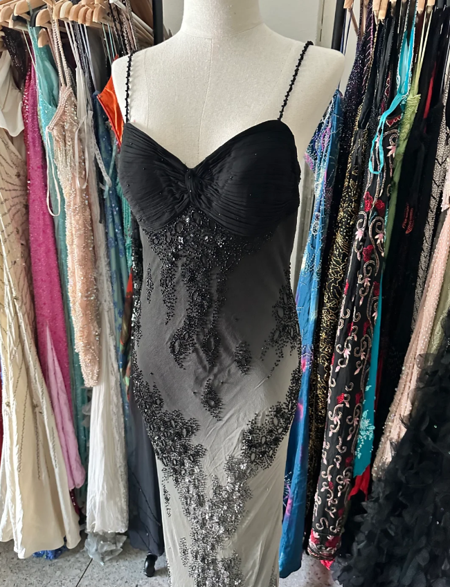 Gorgeous Black And Gray Gradient Beaded Chiffon Long Prom Dress Evening Dress P4223