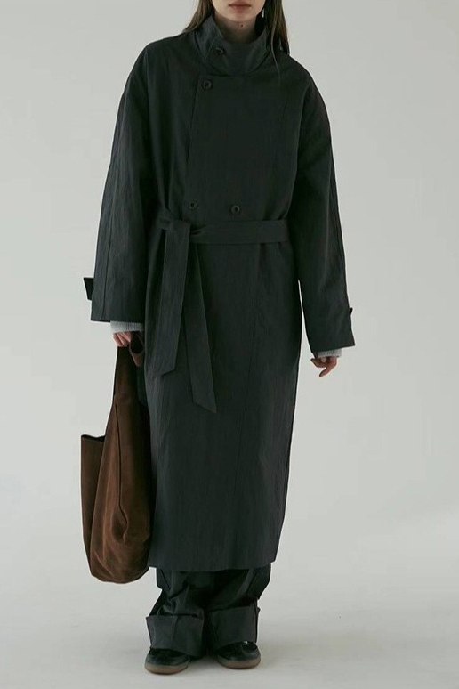 Silhouette Stand Collar Minimalist Commuting Long Trench Overcoat - Fashionpara