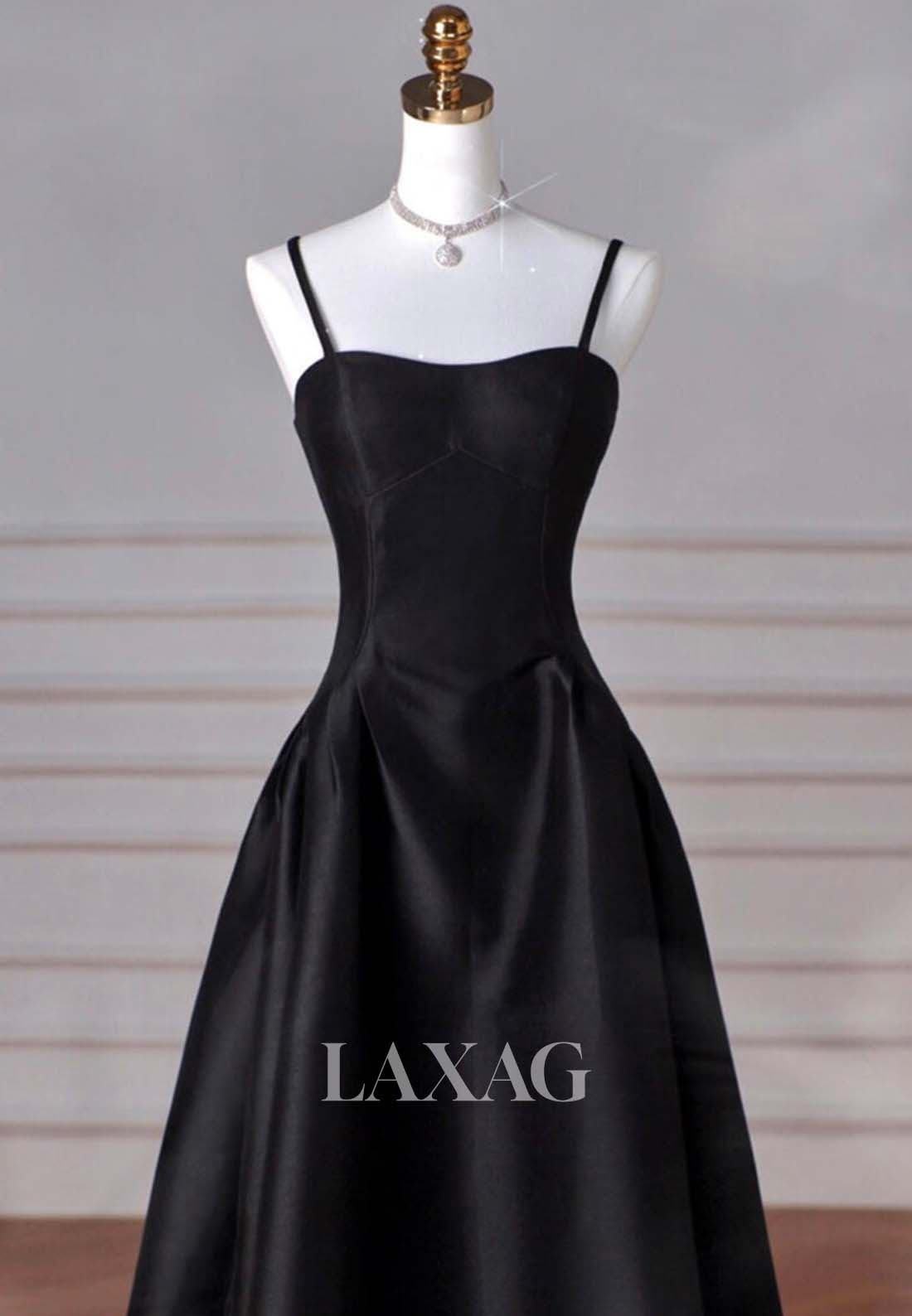 A-Line Spaghetti Straps Sleek Satin Evening Gowns Sweetheart Sleeveless Pleated Floor-Length Prom Dress