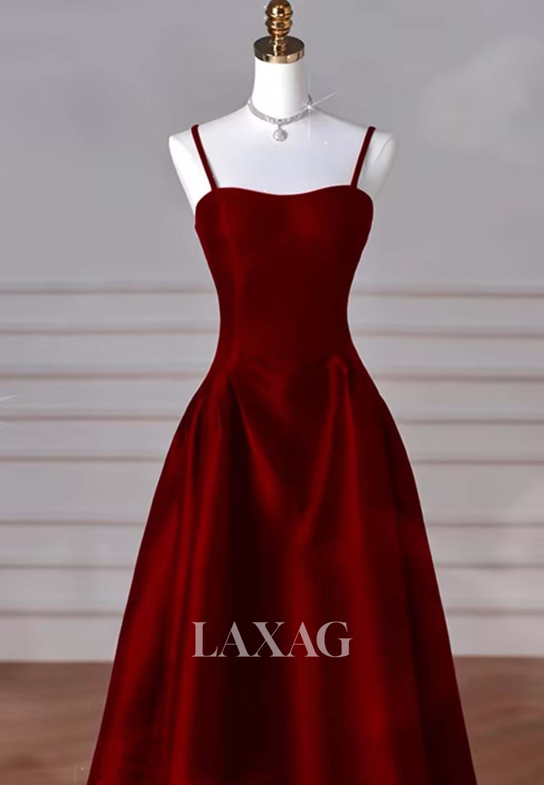 A-Line Spaghetti Straps Sleek Satin Evening Gowns Sweetheart Sleeveless Pleated Floor-Length Prom Dress