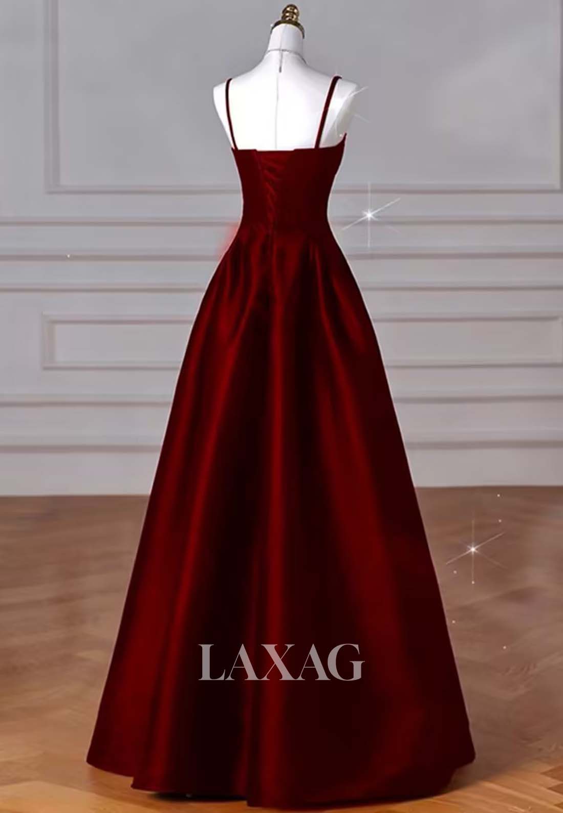A-Line Spaghetti Straps Sleek Satin Evening Gowns Sweetheart Sleeveless Pleated Floor-Length Prom Dress