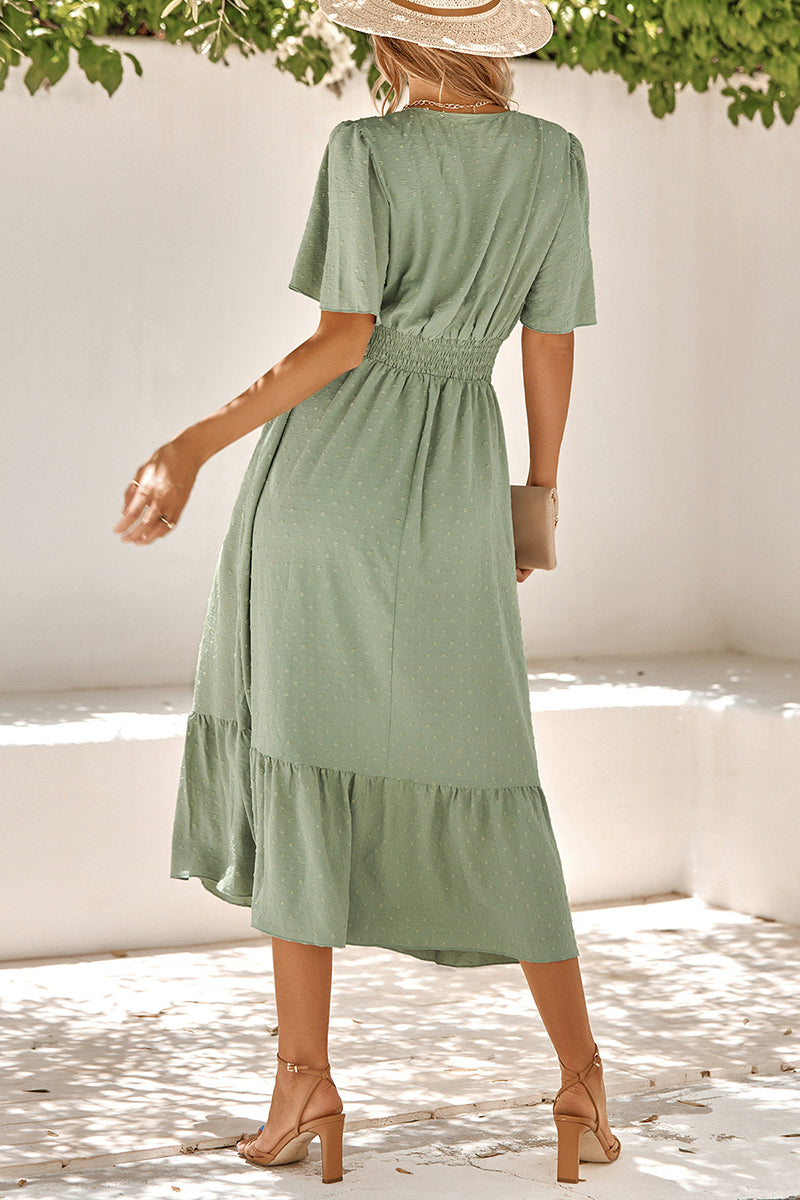 V Neck Ruffle Sleeve Long Dress