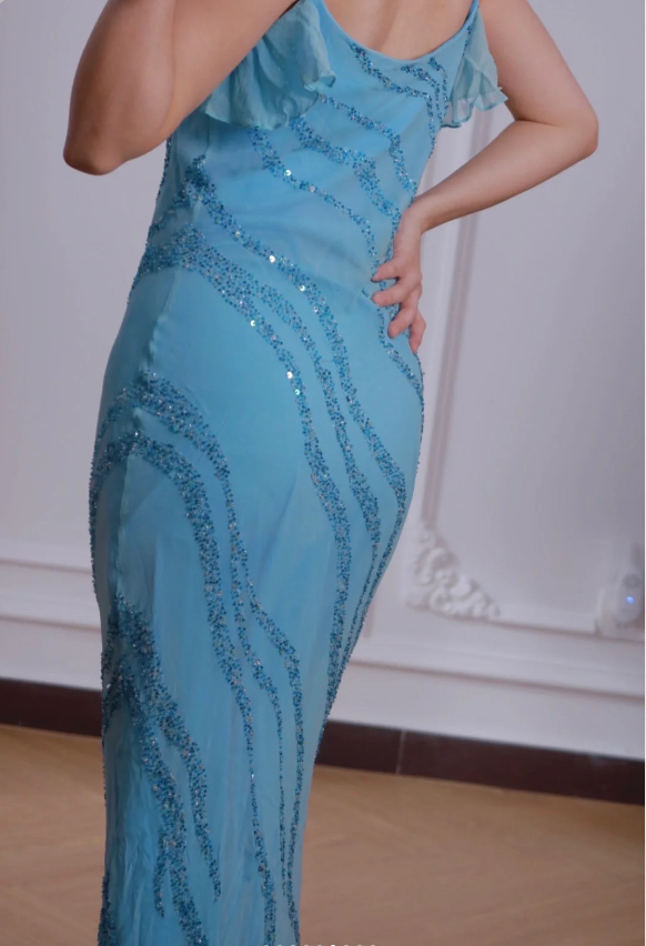 Elegant Blue Mermaid Chiffon Long Prom Dress Evening Dress P4228