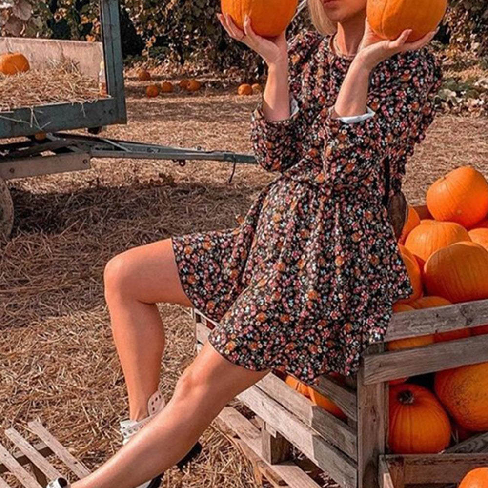 Floral Print Long Sleeve Tiered Ruffle Mini Dress