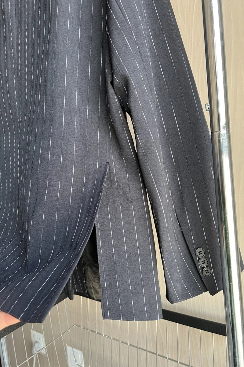 Shoulder-Padded Pinstripe Blazer 6
