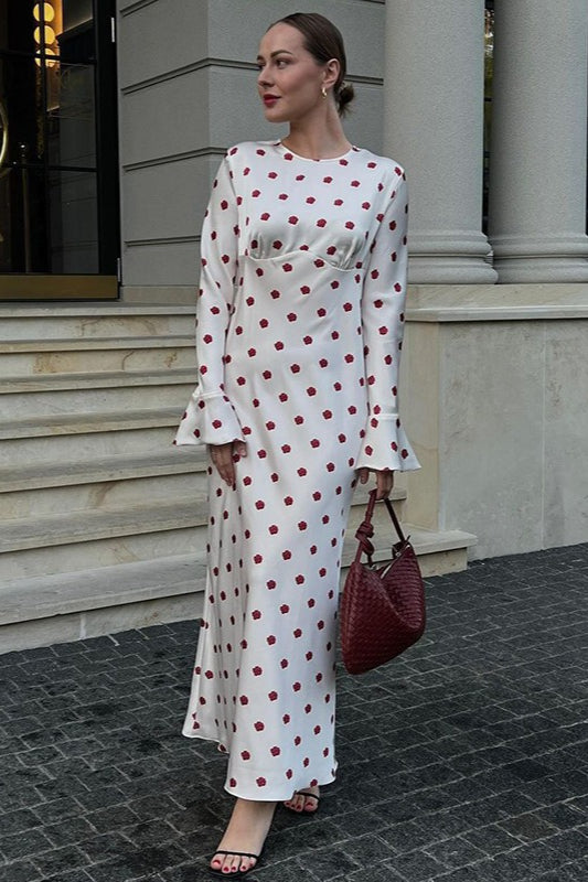 Floral Print Crew Neck Long Sleeve Maxi Dress