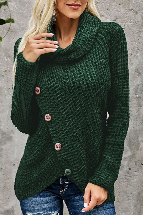 ShoptheCIC Diagonal Button Turtleneck Sweater for You