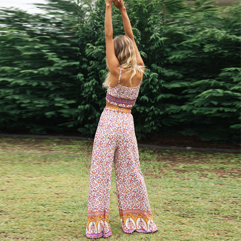 KittenAlarm - Purple Floral Crop Top and Pants Matching Sets