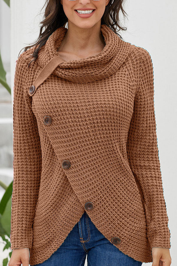 ShoptheCIC Diagonal Button Turtleneck Sweater for You