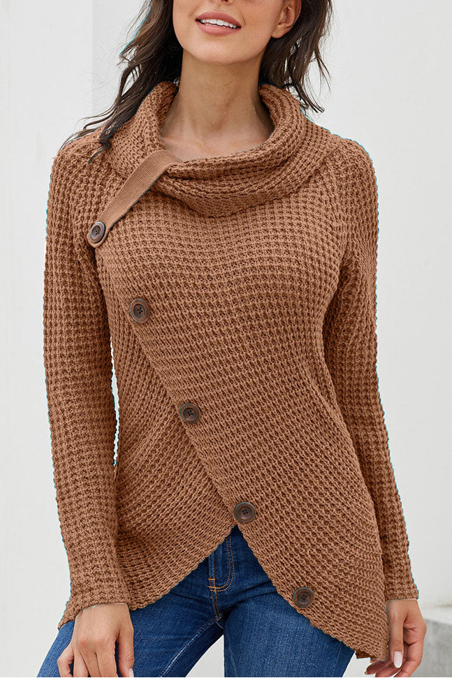 ShoptheCIC Diagonal Button Turtleneck Sweater for You