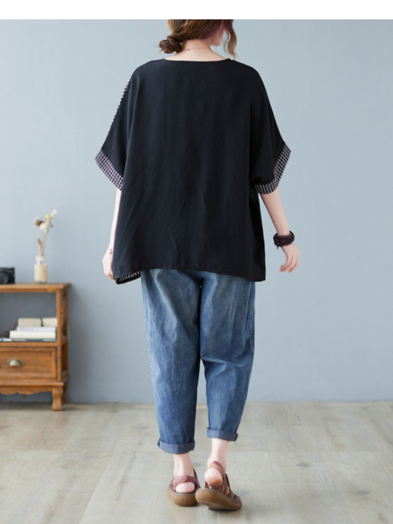 Black Short Sleeve Button Down Oversized Tops Casual Work Top - Fashionpara