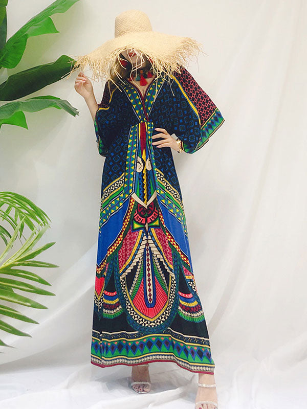 Tara Lee Retro Style Loose Bohemian Maxi Dress - Fashionpara