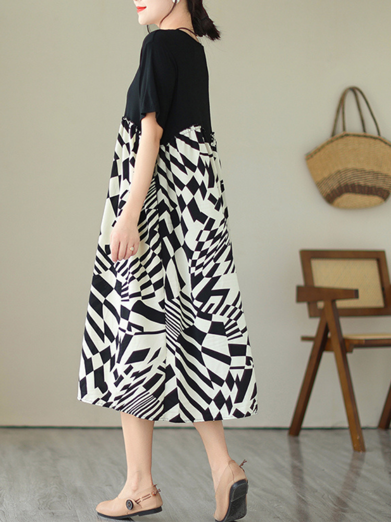 Nature Love Round Neck Commuter A-line Dress - Fashionpara