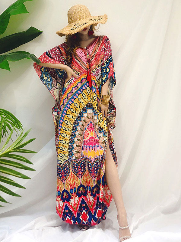 Over Again Abstract Print Loose Bohemian Maxi Dress - Fashionpara
