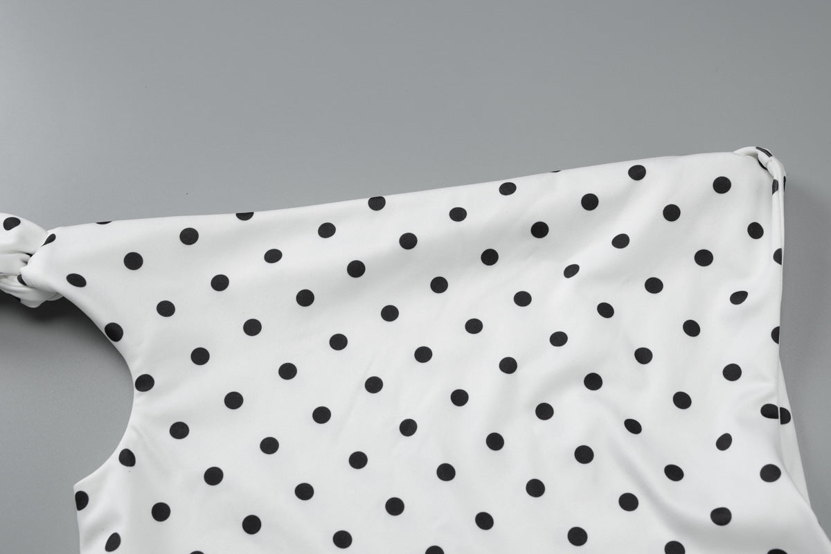 Polka Dot One-Shoulder Long-Sleeve Mini Dress 23