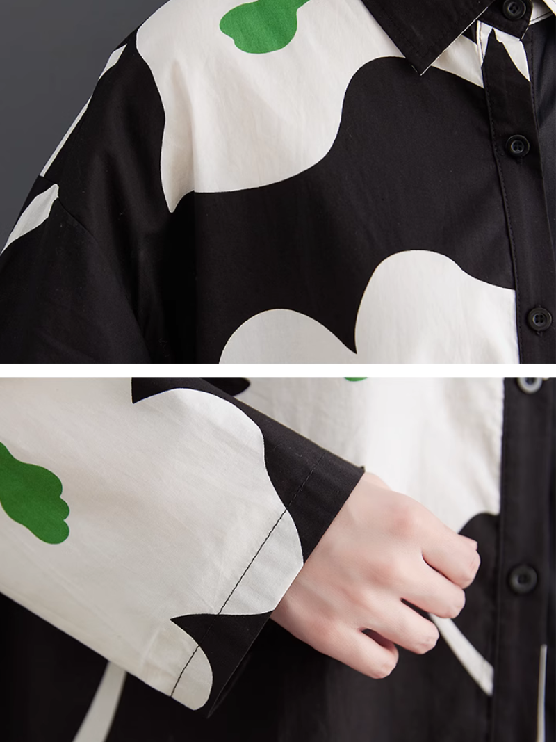 Casual Windbreaker Front Button Mid-length Shirt A-Line Dress - Fashionpara