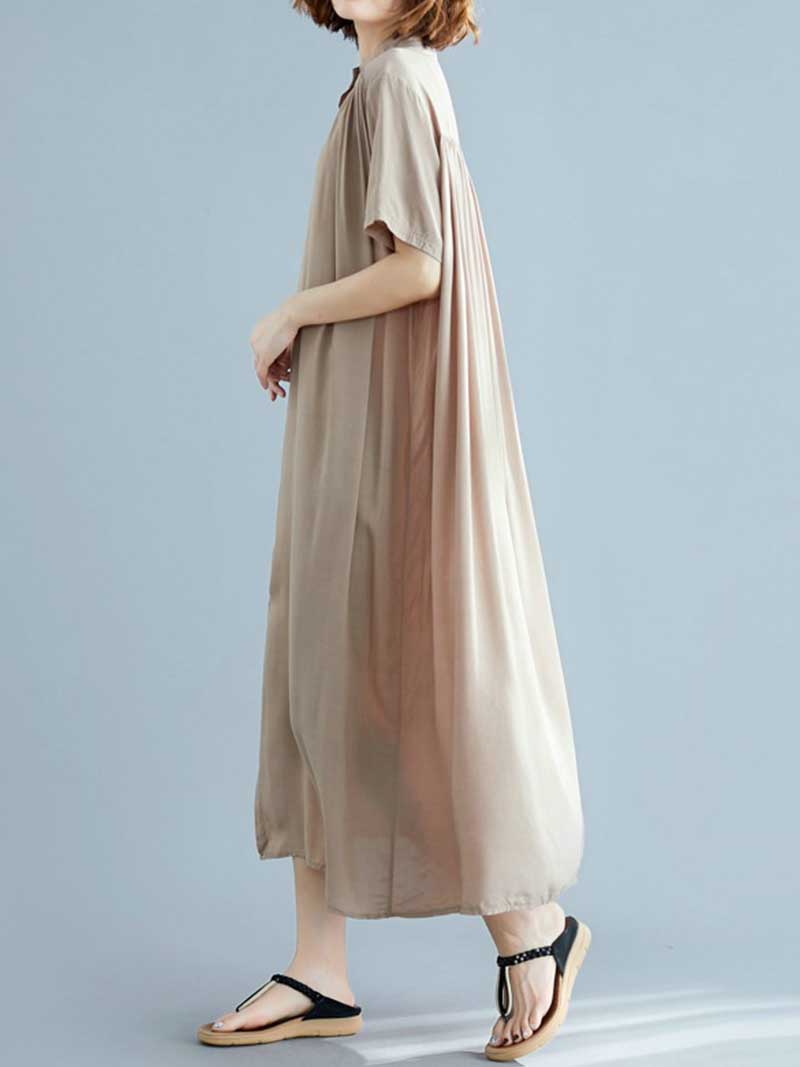 Long Cotton Front Button Cotton Shirt Dress (White - Black - Grey- Apricot) - Fashionpara