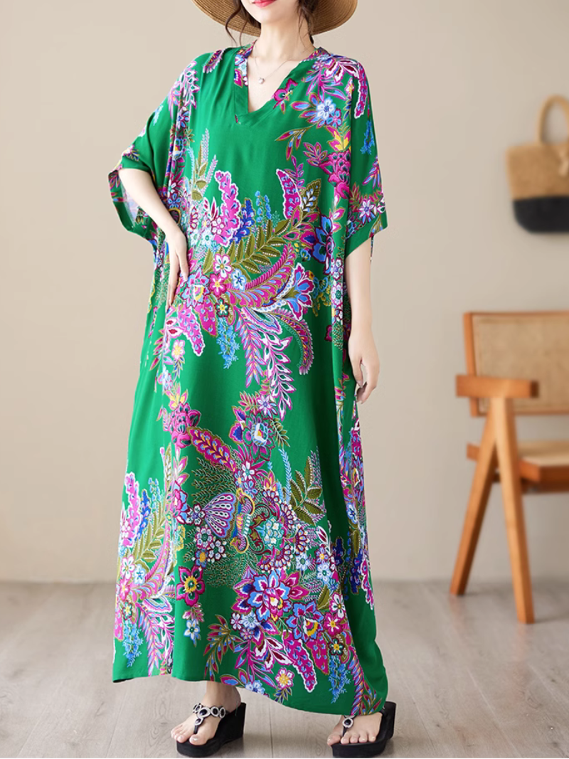 Paisley Print V-Neck Short Sleeve Kaftan Maxi Dress 6
