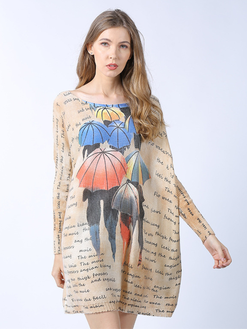 midi length loose cartoon printing sweater Top - Fashionpara