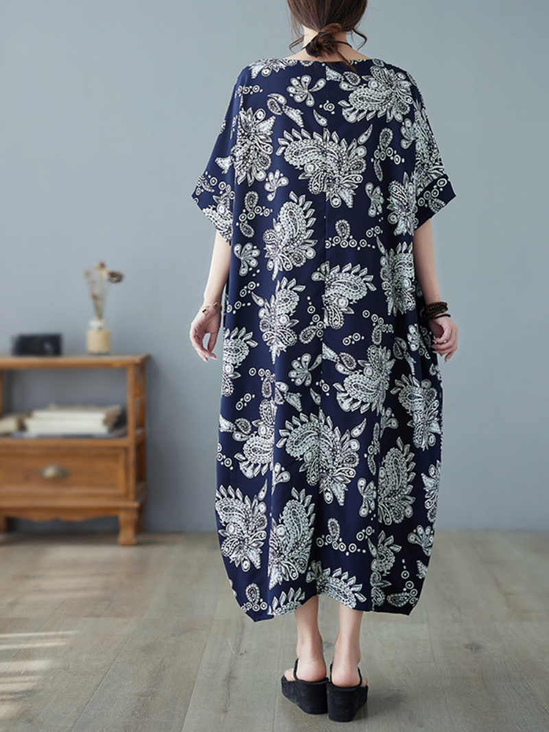 Paisley Print Round Neck Short Sleeve Kaftan Maxi Dress 5