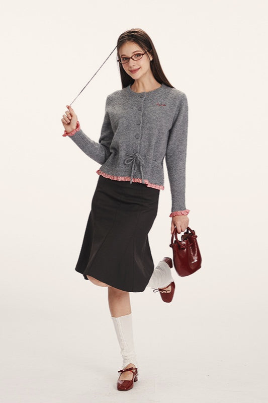 Sleek Panel-Design Waist-Cinched Slim Knit Cardigan