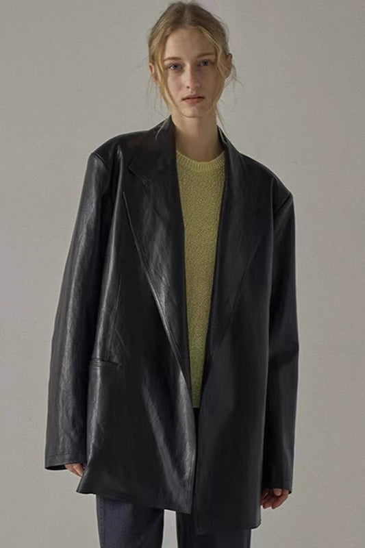 Chic Oversized PU Blazer Coat for Effortless Style