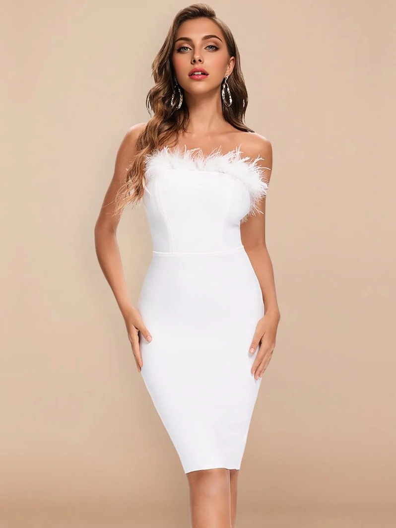 Bodycon Red High Feathers Club Dresses 5
