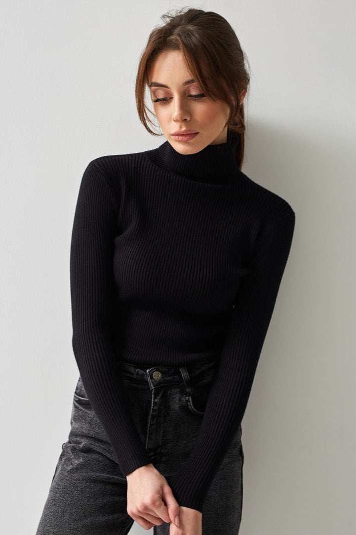 Fitted Ribbed Turtleneck Knit Sweater 8