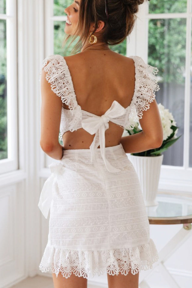 Boho Lace Ruffle Mini Beach Dress