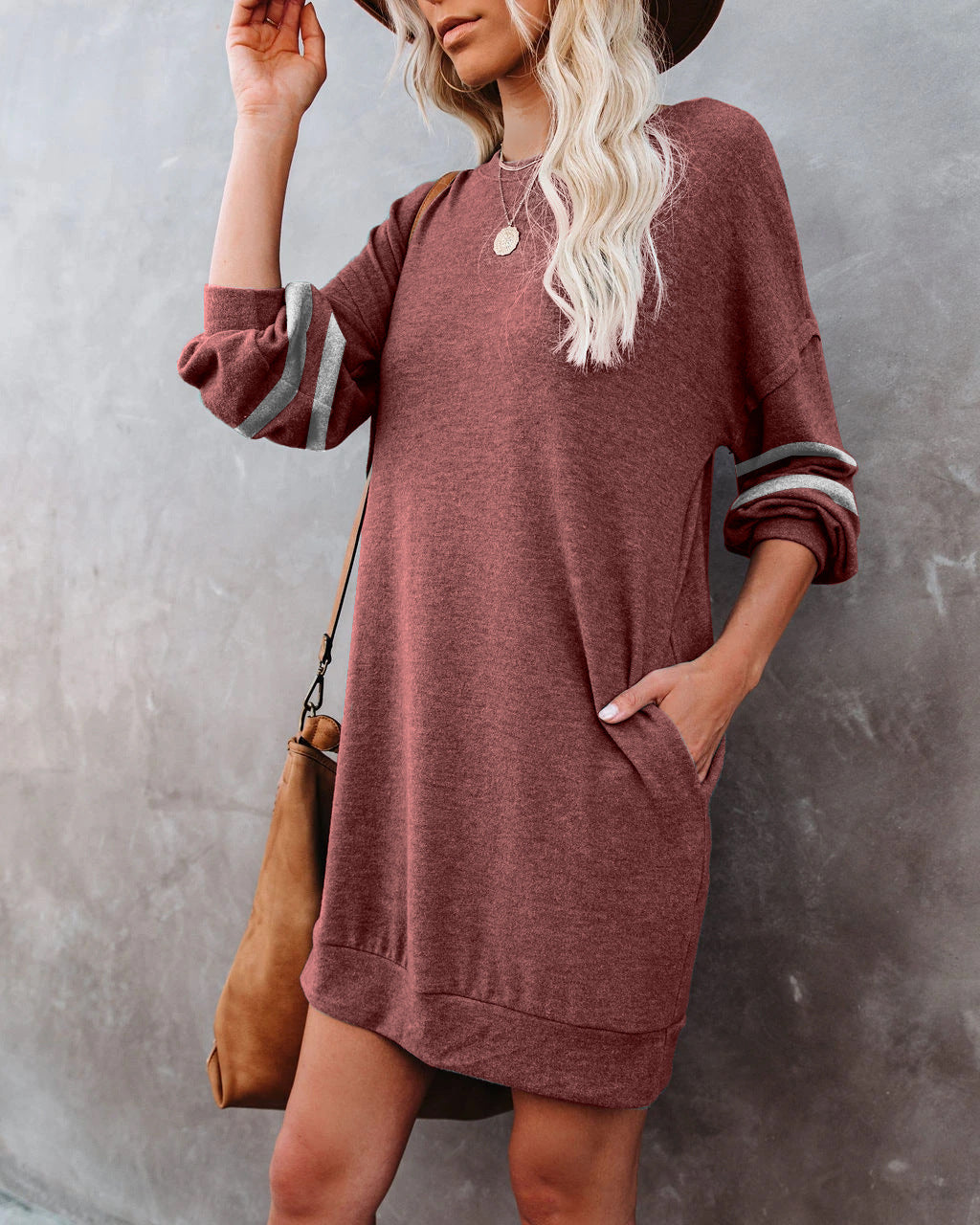 Long Sleeve Varsity Stripe Shift Mini Dress