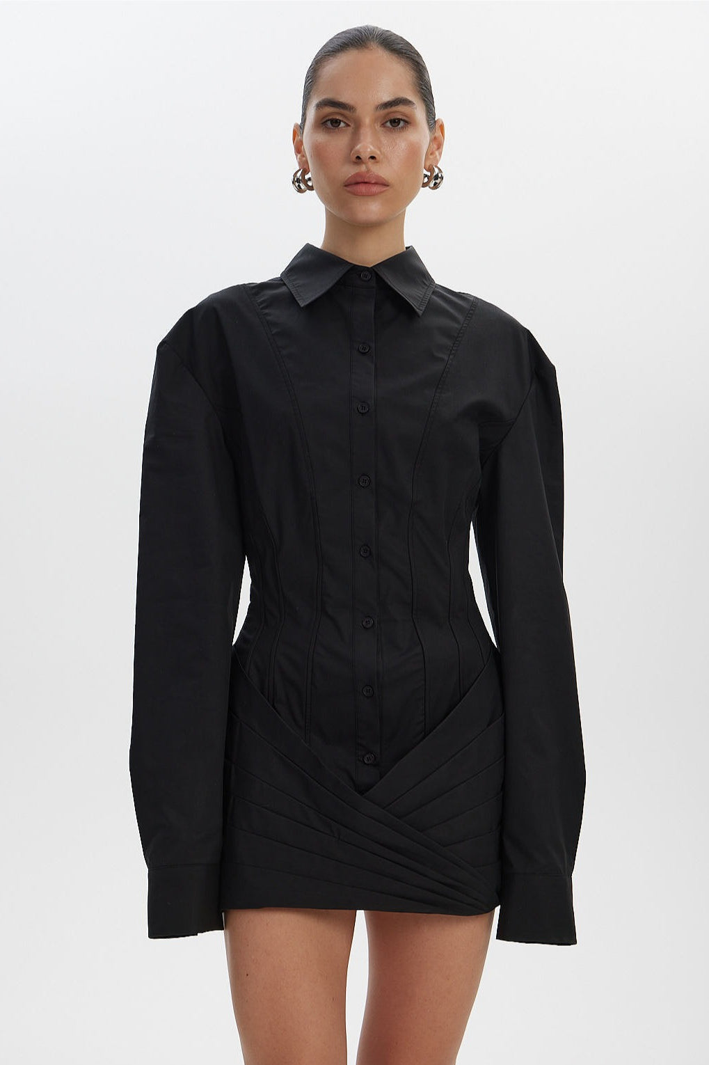 Corset Seamed Ruched Shirt Mini Dress 6