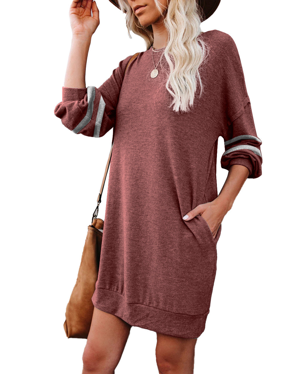 Long Sleeve Varsity Stripe Shift Mini Dress