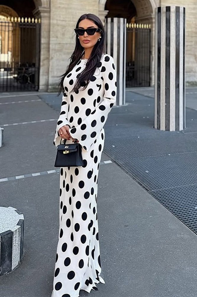 Polka Dot Long Sleeve Mermaid Maxi Dress
