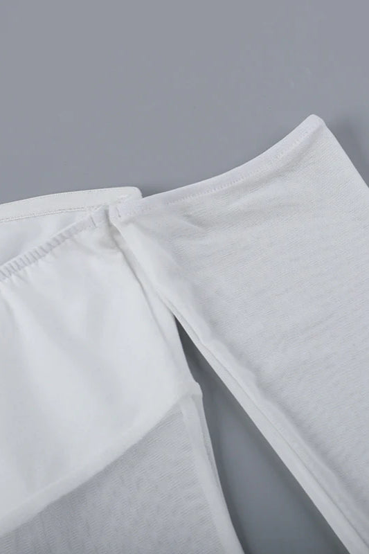 Elegant Sexy Fitted Mesh Panel Long Sleeve Bustier Party Dress - Fashionpara