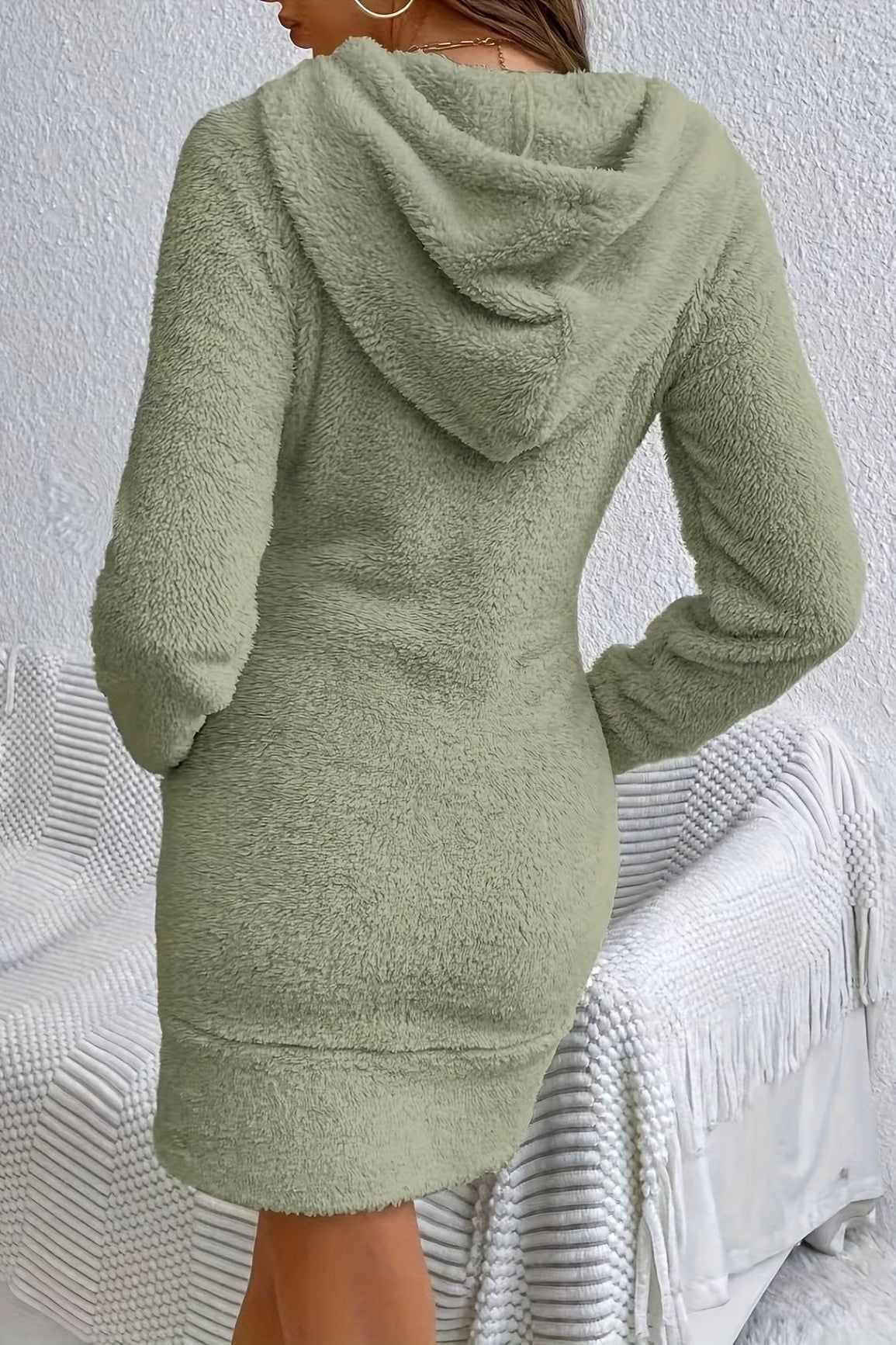 Teddy Fleece Hooded Long Sleeve Bodycon Mini Dress 23