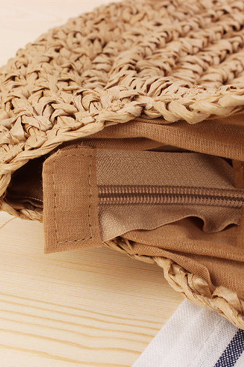 Trendy Leather Strap Woven Straw Beach Shoulder Bag - Fashionpara