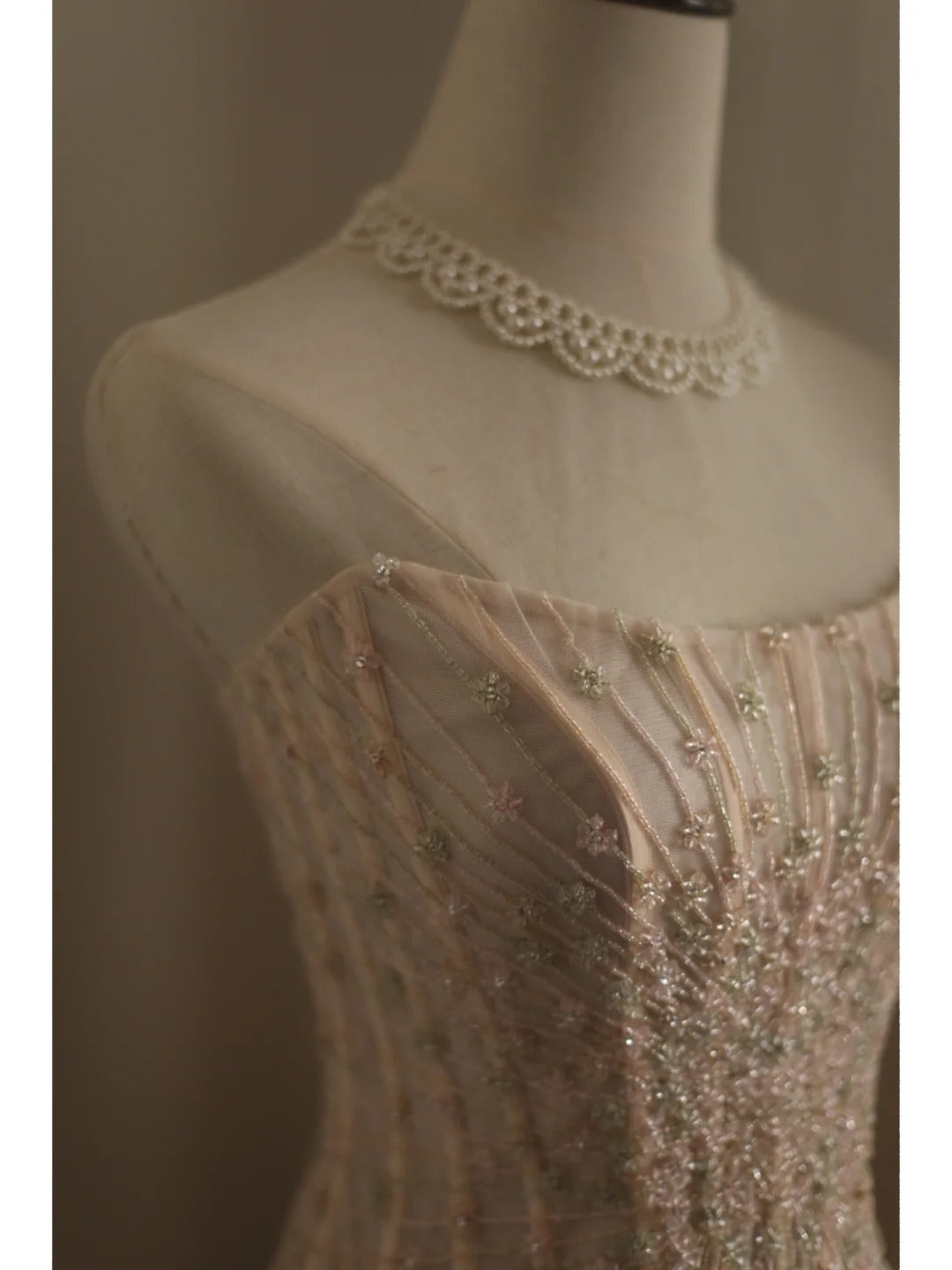 Sweet Pink A-line Strapless Beaded Layered Chiffon Long Prom Dress Evening Dress P4235